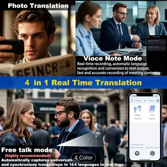 AI Translation Smart Glasses - Black